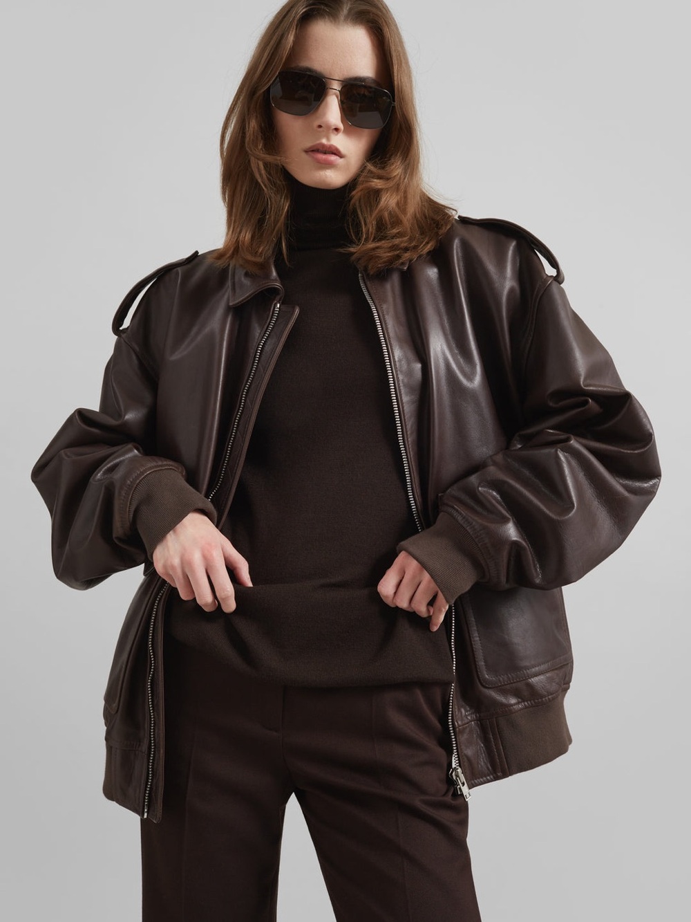 The Frankie Shop VIPER LEATHER JACKET - BROWN - Picture 4 of 17